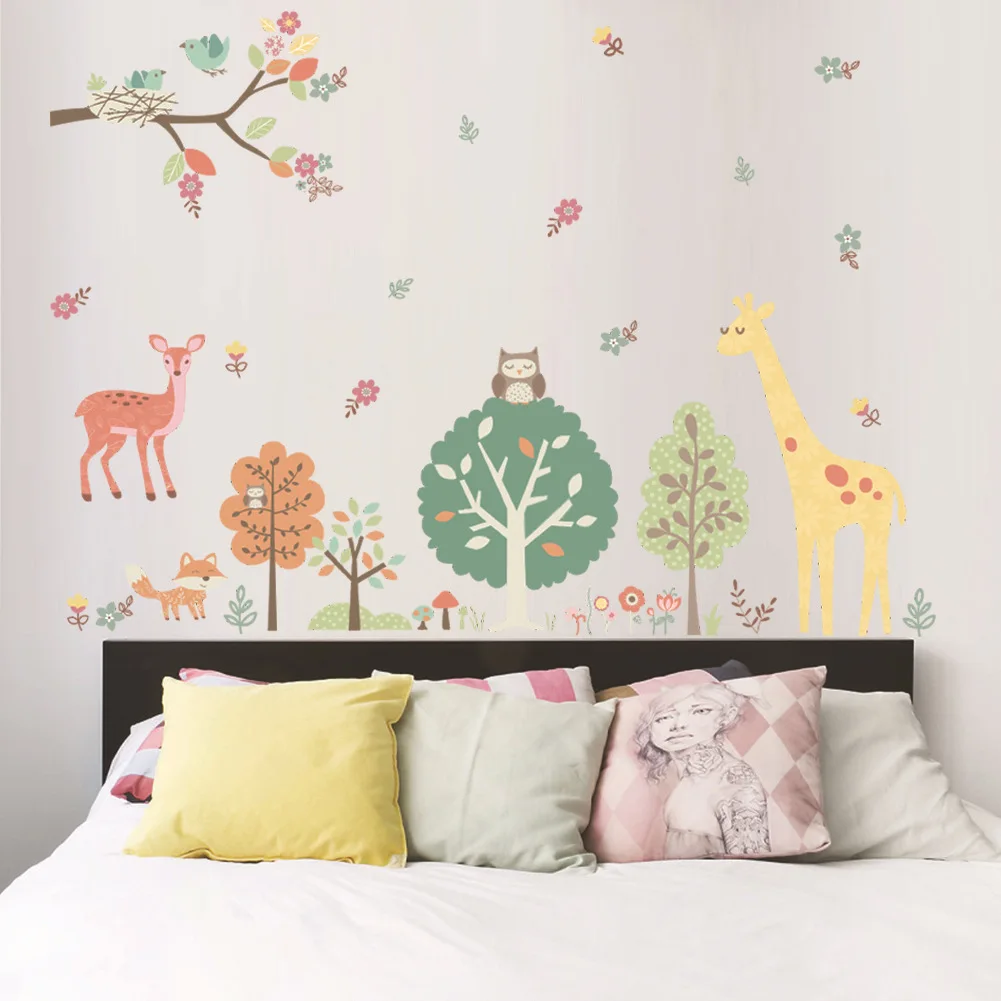 144 New Style Cartoon Giraffe Tree CHILDREN'S Room Kindergarten Environment Decorative TV Background Decoration Wall Stickers
