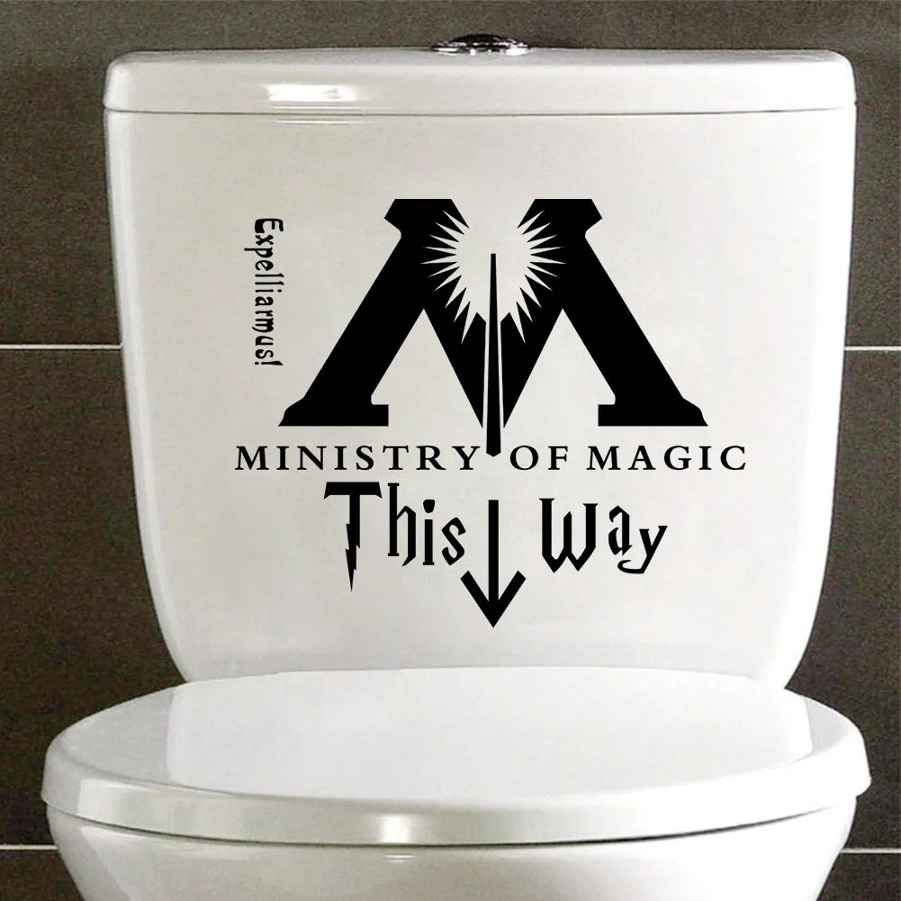 Harry Ministry Of Magic This Way Wall Stickers For Bathroom Toilet Sticker Home Decor Potter Parody Black Vinyl Art DIY Decals