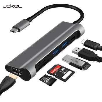 

JCKEL USB C 3.1 HUB to HDMI SD/TF Card Reader USB Type C Charging Port 2 USB 3.0 HUB Adapter for MacBook Pro Type C HUB