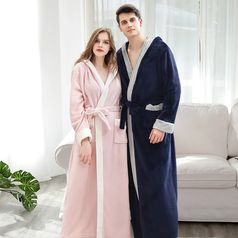 Men Winter Warm Flannel Coral Fleece Hooded Solid Long Bathrobe Kimono Pink Bath Robe Bridesmaid Sexy Dressing Gown Men Winter Warm Flannel Coral Fleece Hooded Solid Long Bathrobe Kimono Pink Bath Robe Bridesmaid Sexy Dressing Gown