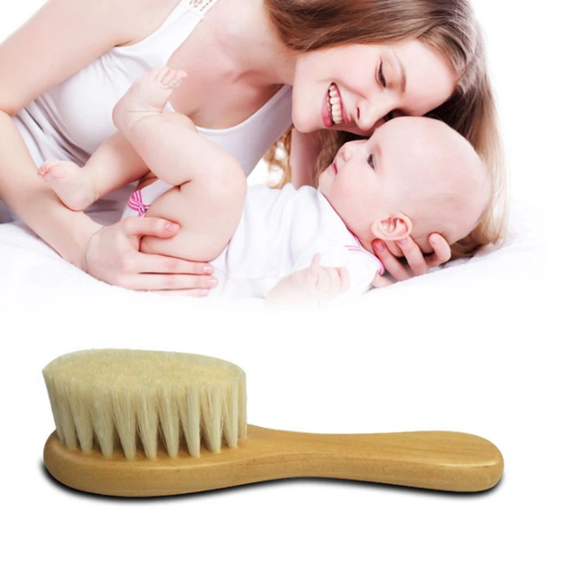 Baby Hair Brush Comb Name Baby Bathing Comb Baby Care Hair Brush Pure Natural Wool Wood Comb Newborn Massager Shower and Registry Gift