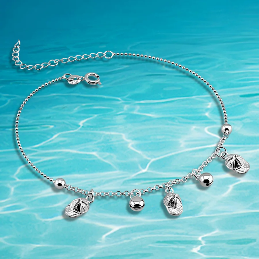 

Solid genuine 925 sterling silver bell lady's anklet,sweet bracelet jewelry for women.Shoes hat anklets girl gifts