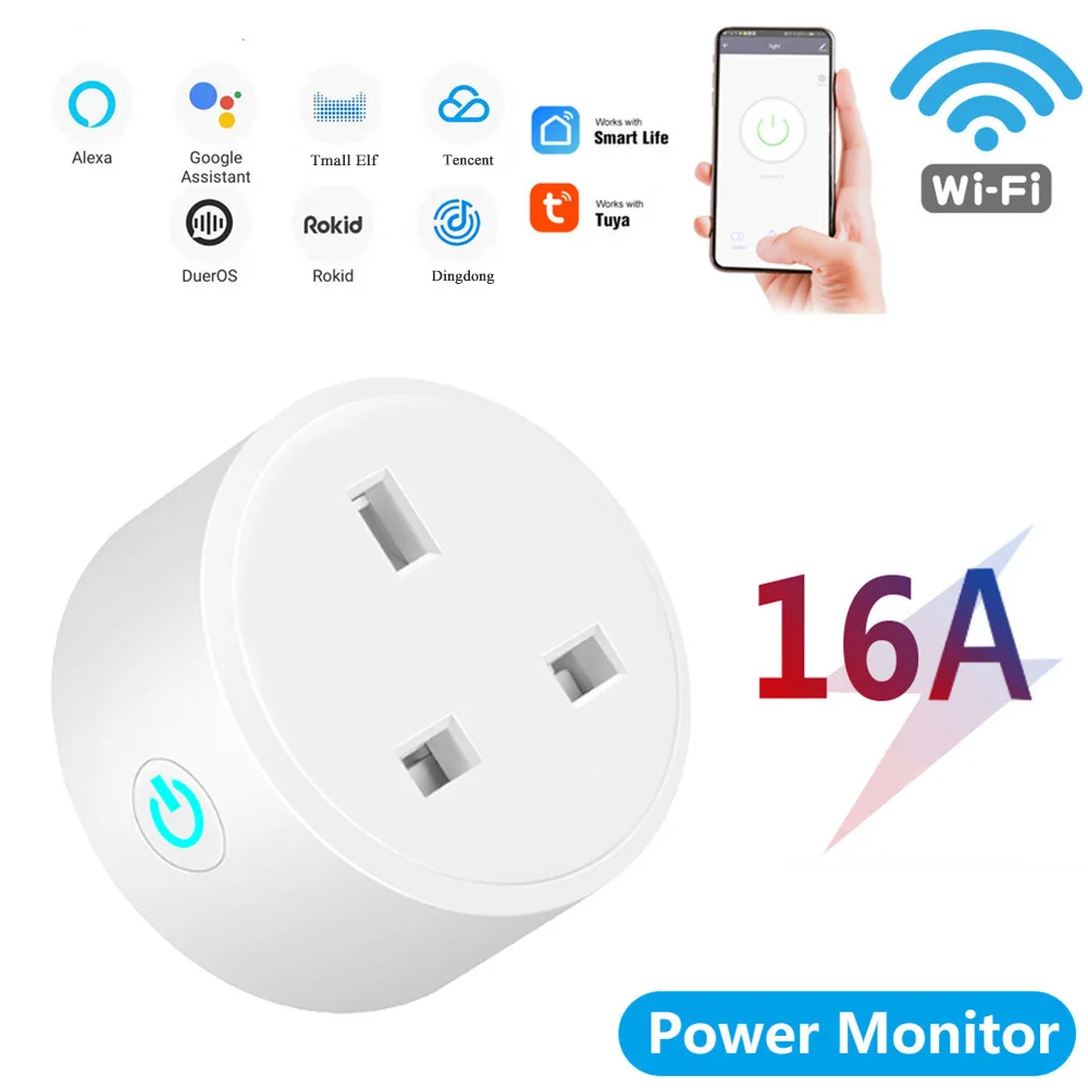 

Smart WIFI socket UK remote control Tuya App mobile phone voice timing switch plug with power statistics With Amazon Alexa Googl