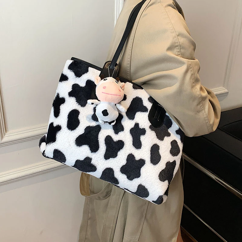 fluffy leopard tote bag