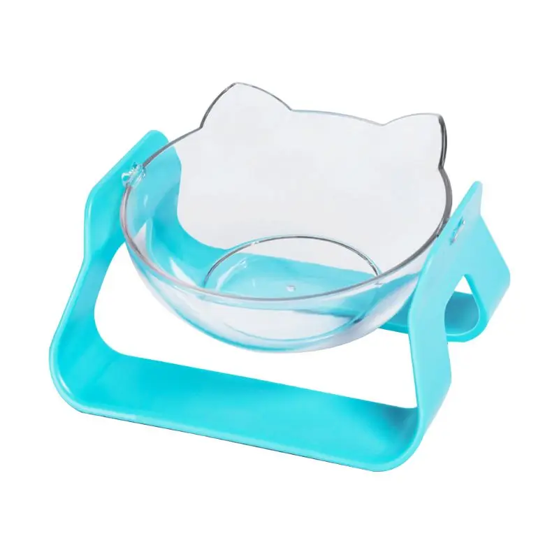 blue Кошачья миска для кормления косой рот защита шейный позвонок Pet Dog прозрачный кормушка регулируемый - Цвет: blue