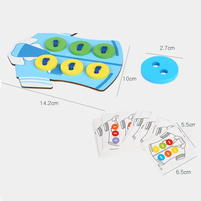  Kids Montessori Educational Toys Children Wooden Beads Lacing Board Toys Toddler Sew On Buttons Ear - 4000601171815