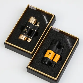 

New Arrival COHIBA Creative 3 Torch Jet Flame Windproof Cigar Lighter Butane Gas Cigarette Lighters With Gift Box