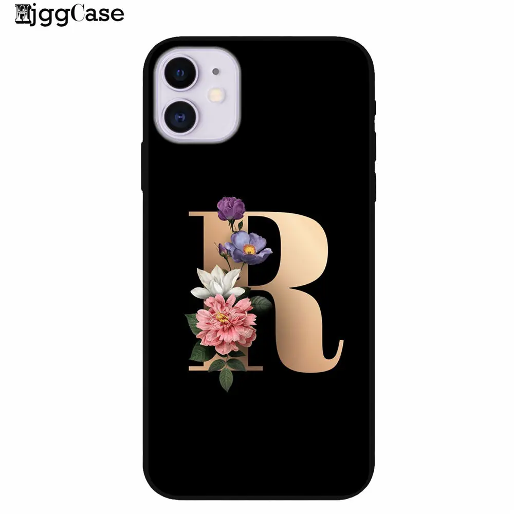 Буквенный Алфавит цветочный принт черный чехол для телефона iPhone 11 Pro X 7 5 6 6s 8 plus Xs XR Max SE силиконовый чехол для телефона