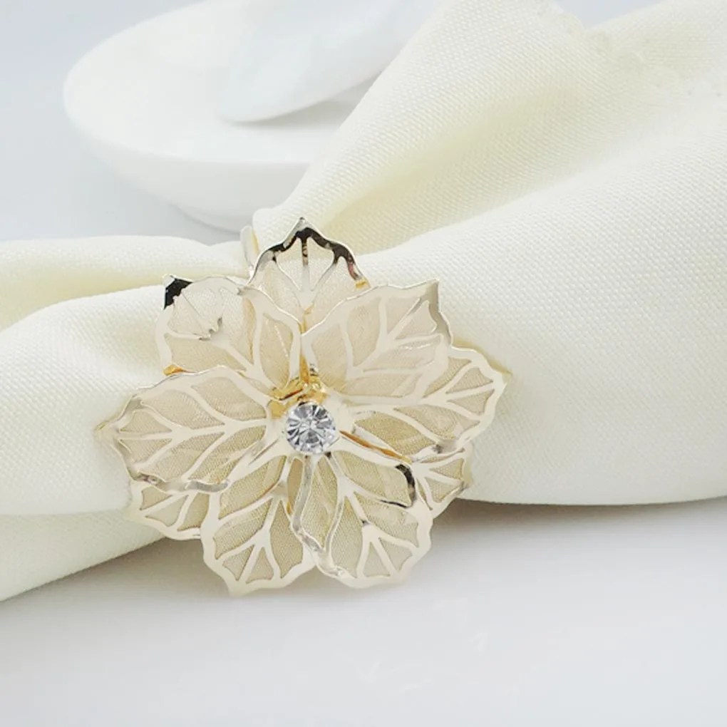 Napkin Rings Hollow Out Flower Gold Serviette Buckle Holder Family Gathering Dinner Party Decoration 12pcs