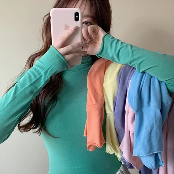 

New Girls Sheath Turtleneck Slim Full Sleeve Thin Soft T shirts Tops Ladies Solid Tees Shirts Undershirts For Women