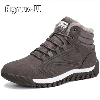 

Agnus.W Winter Warm Men Boots Genuine Leather Fur Plus Men Snow Boots Handmade Waterproof Working Ankle Boots High Top Men Shoes