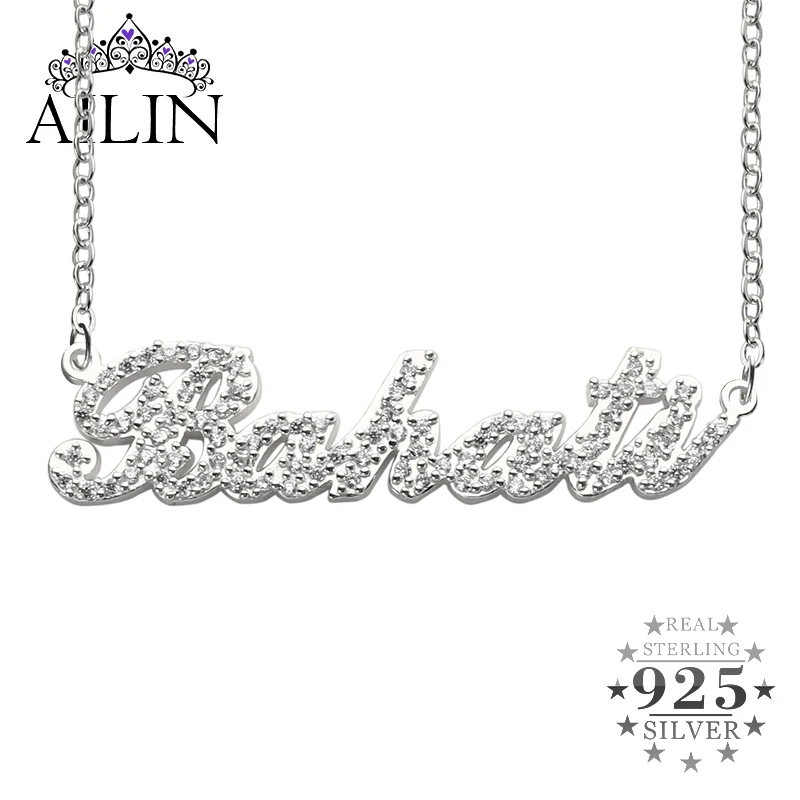 

AILIN 925 Sterling Silver Carrie Font Custom Year Date Name Necklace With Zircon Women Wedding Christmas Pendant Jewelry Gifts