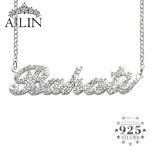 AILIN 925 Sterling Silver Carrie Font Custom Year Date Name Necklace With Zircon Women Wedding Christmas Pendant Jewelry Gifts