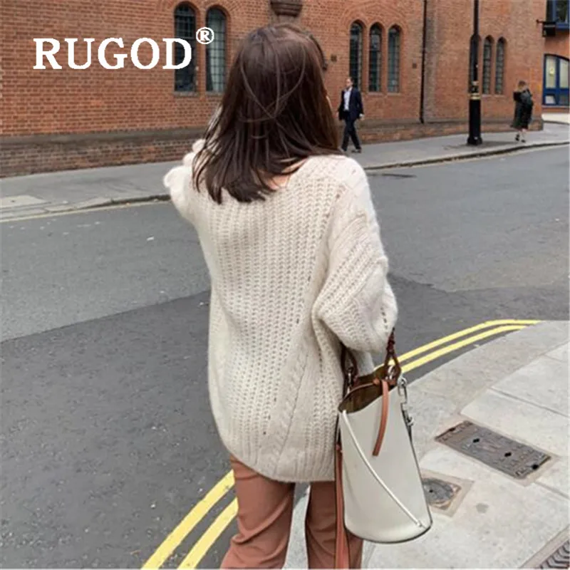 RUGOD однотонный винтажный свитер с дырочками элегантный пуловер Simplee размера плюс зимние топы для женщин вязаная одежда корейский стиль Осень