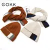 Free shipping COKK Knitted Hat With Scarf Wool Hat And Scarf Woman Two Sets Ladies Hat & Scarf Warm Velvet Thickening Set Gorros Female Cap 4000125224377