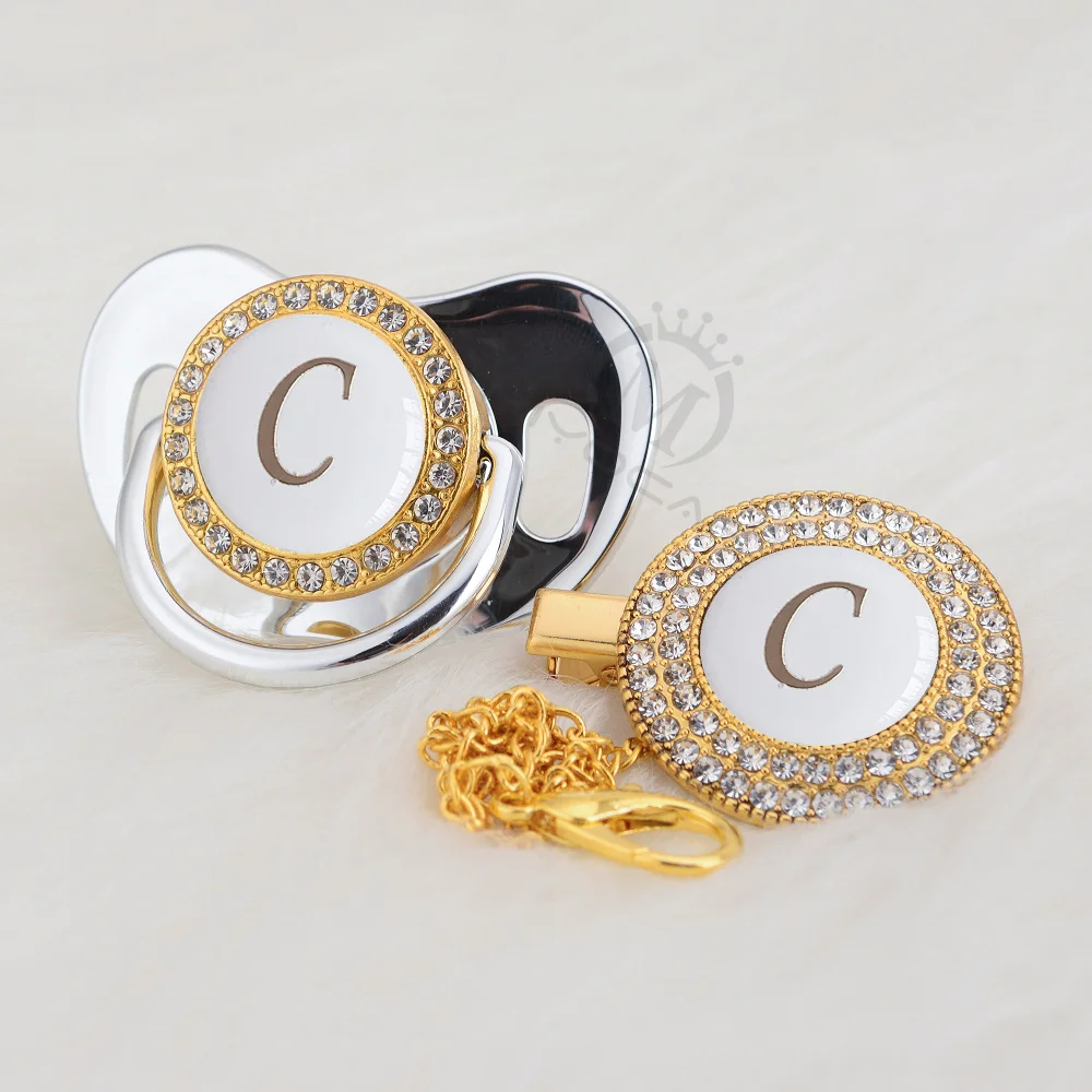 MIYOCAR золото серебро имя инициалы буквы C прекрасный bling соска и соска клип набор BPA бесплатно пустышка bling Элегантный LC-W