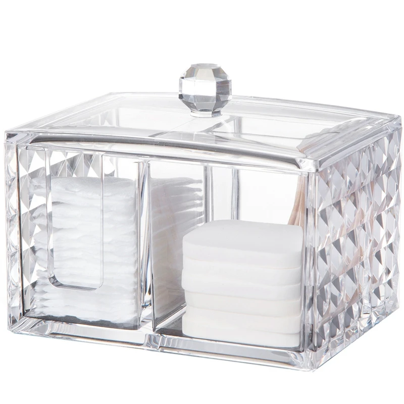 Acrylic Makeup Organizer Cotton Swabs Storage Box Cosmetic Organizer Cotton Pads Q-Tip Makeup Clear Container Case Casket