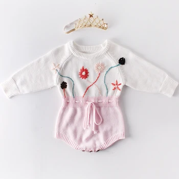 

Baby Bodysuits Autumn Winter Clothing Newborn Infant Baby Girls Knitted Clothes Embroidery Sweater Jumpsuits Warm Band Tops