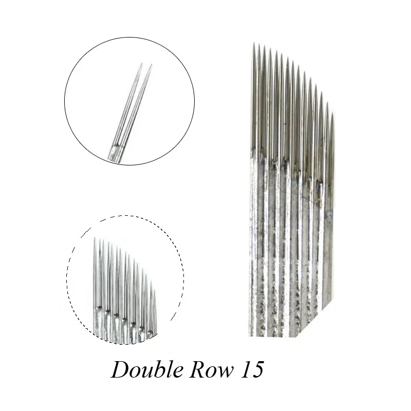 

50 Pcs Double Row Needles Manual Pen Blades Microblading Needles 2 Row 15 Pins Fog Eyebrow Tattoo Needles Microblades