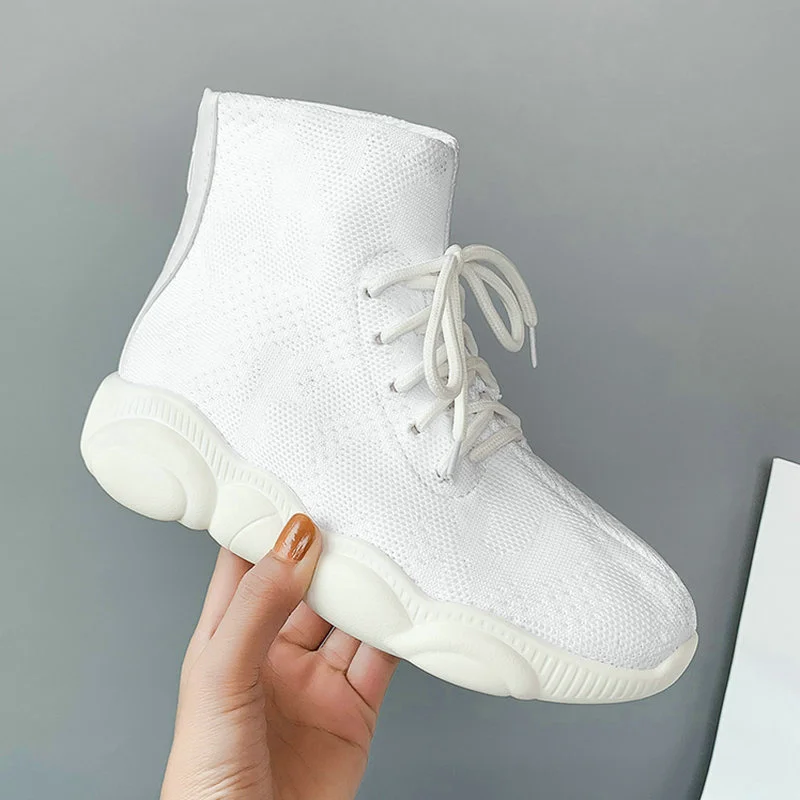 EshtonShero/женские кроссовки, вязанные, дышащие, спортивная обувь, носок, на молнии, женская обувь на массивном каблуке, высокие кроссовки для женщин, размер 3 13 on AliExpress 