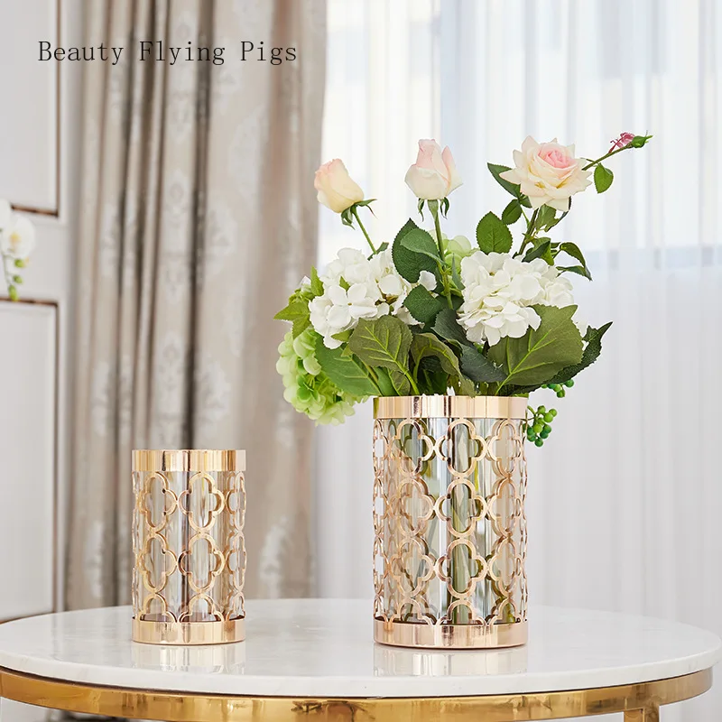 Direct sales new light luxury metal plating flower arrangement new house hotel home living room porch ornament decoration vase