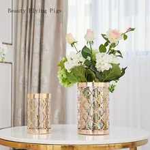 Direct sales new light luxury metal plating flower arrangement new house hotel home living room porch ornament decoration vase