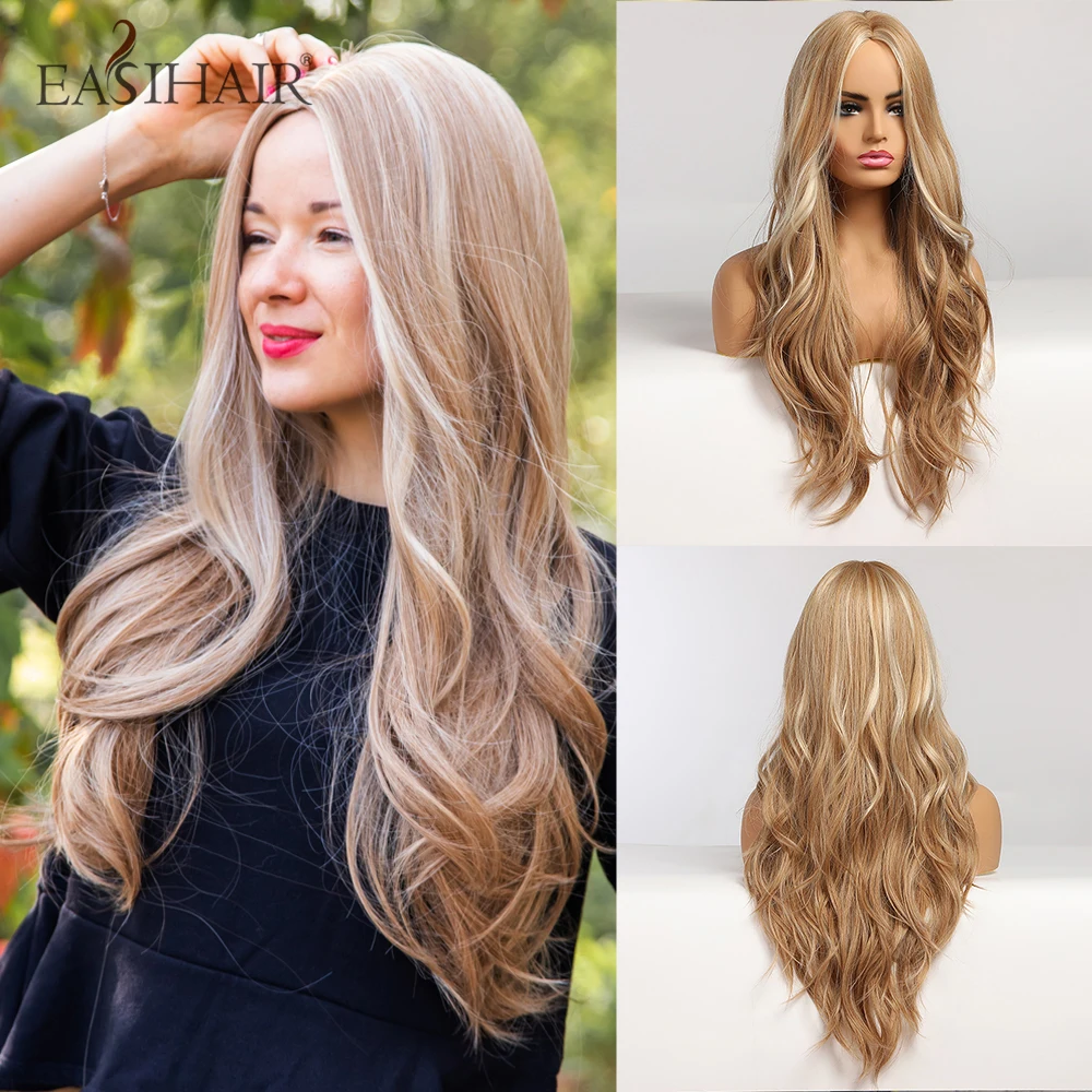 Synthetic Wigs Long-Blonde EASIHAIR High-Density Women Heat-Resistant Middle-Part Ombre