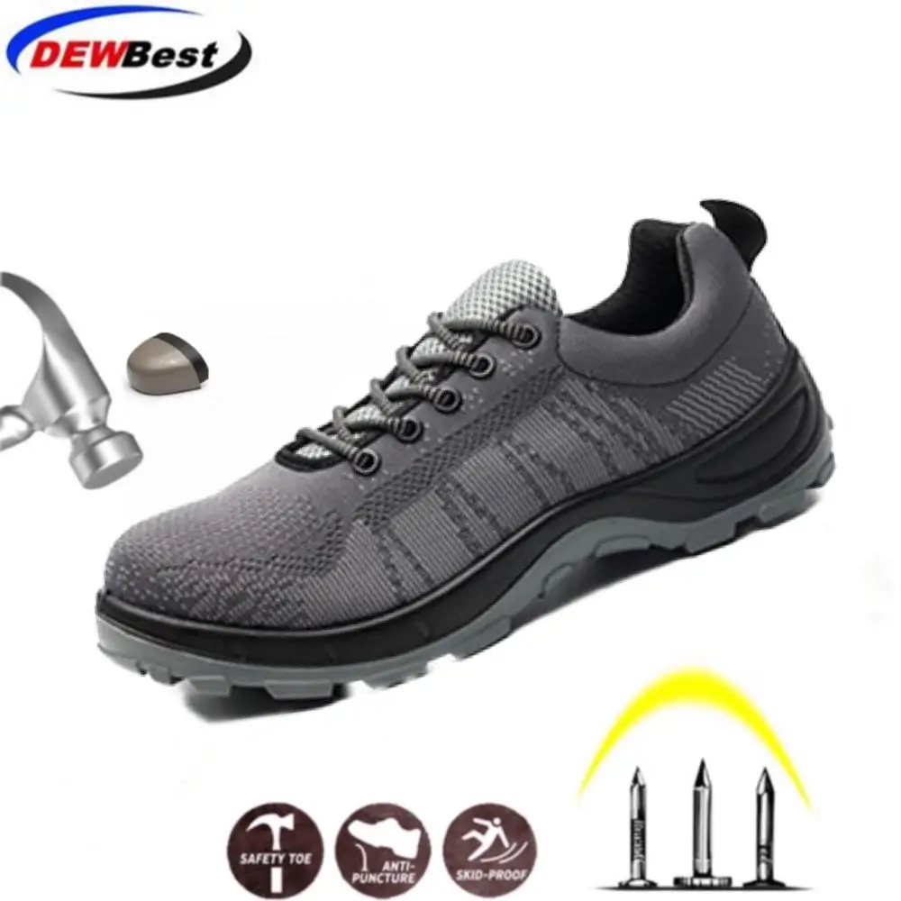 

DEWBEST Light Weight Breathable Men Safety Shoes Steel Toe Outdoor Work Boots Mesh Anti-smashing Construstion Sneakers Hombre