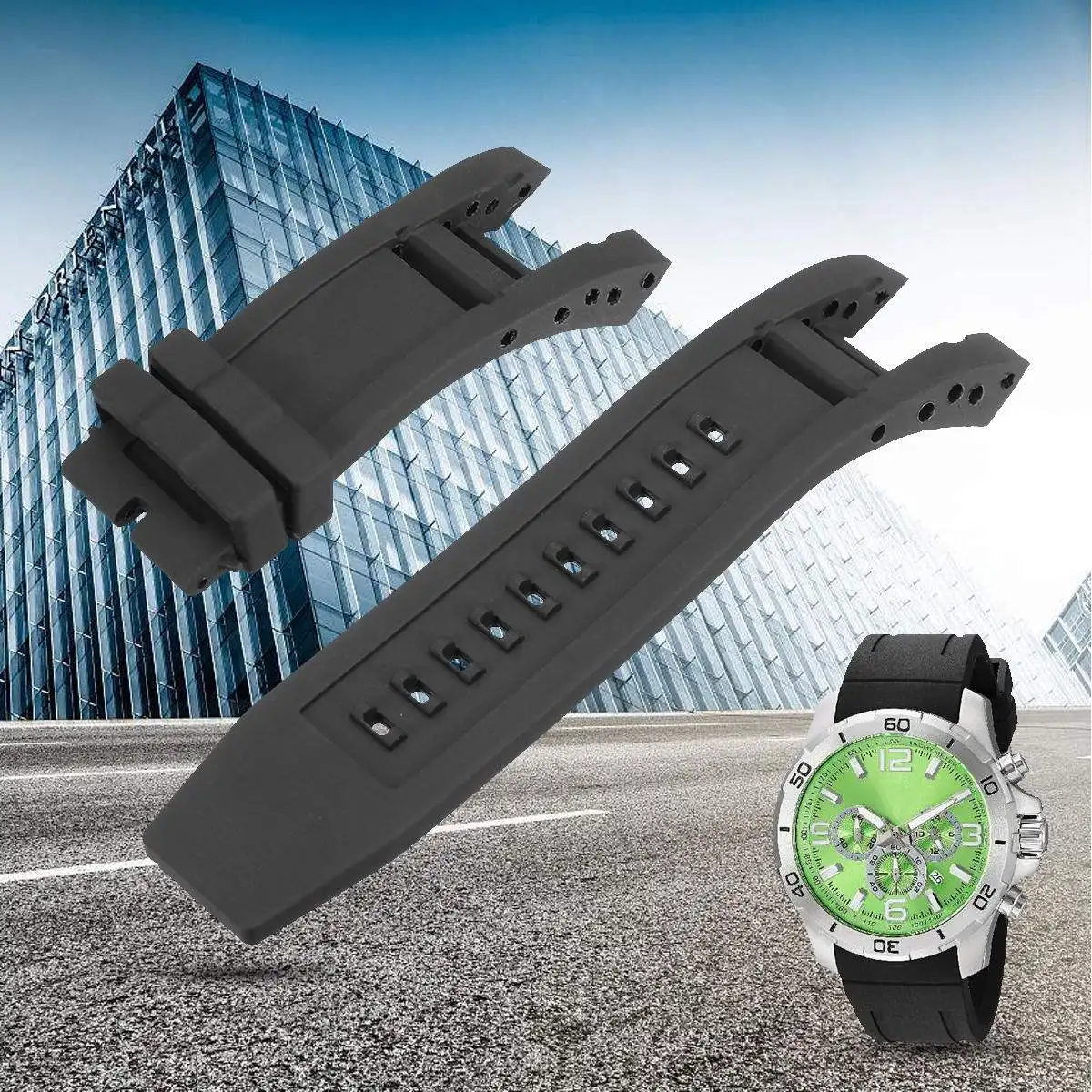 32mm Black Rubber Wrist Watch Band Strap Replacement For Invicta