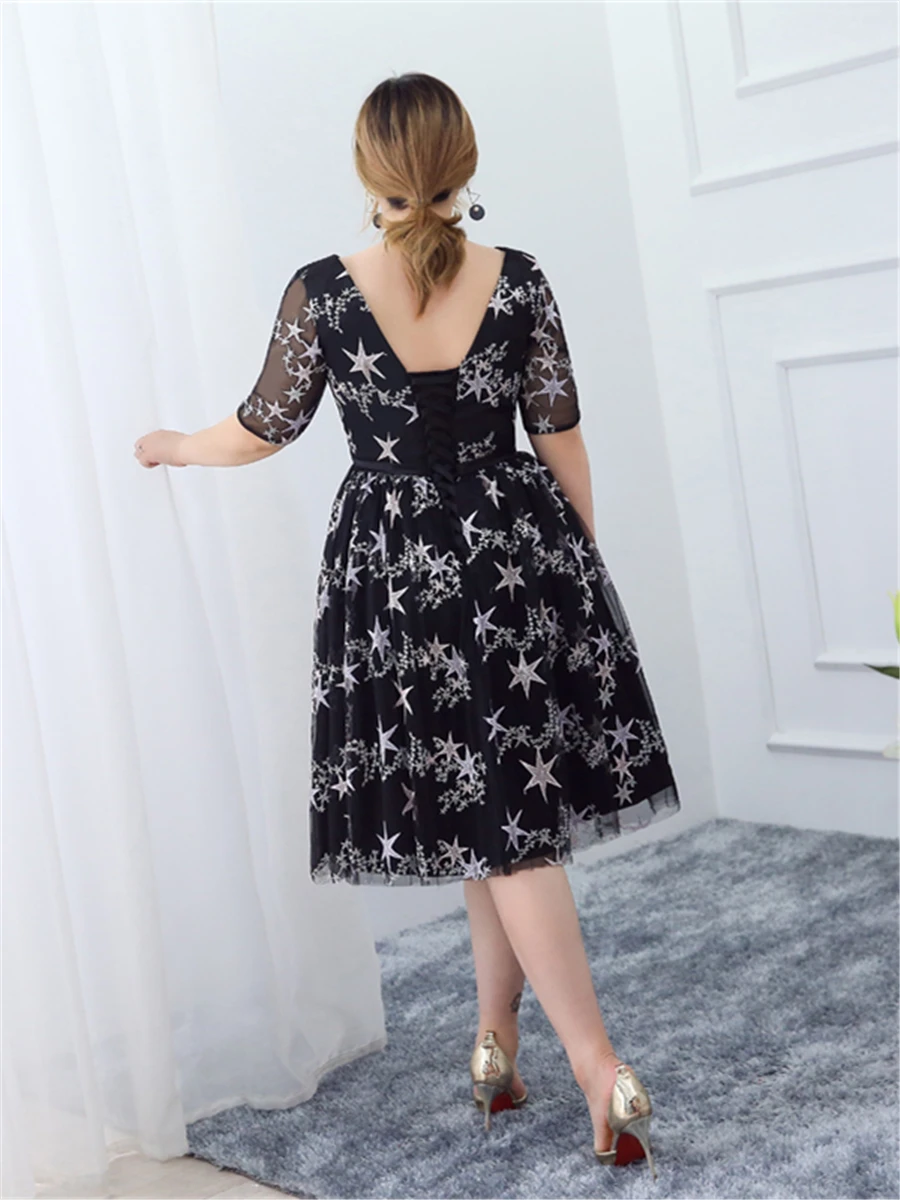 ТРАПЕЦИЕВИДНОЕ платье для выпускного вечера с вышивкой на шнуровке Vestidos De Gala T290 размера плюс платья с v-образным вырезом женские вечерние платья с коротким рукавом для выпускного вечера
