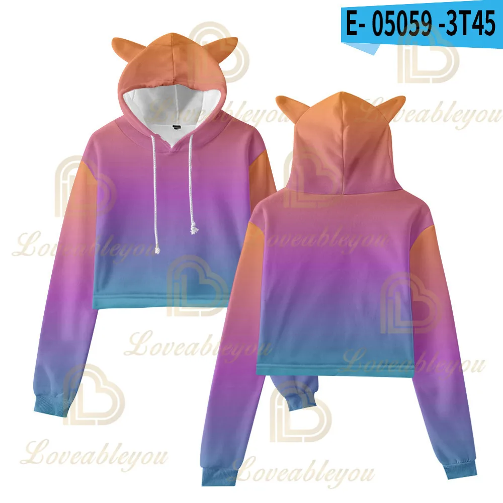 

Cat Ear Hoodies Women Long Sleeve Gradient Color Hooded Sweatshirt Pullover Crop Top Kpop Outwear Hoody Jackets