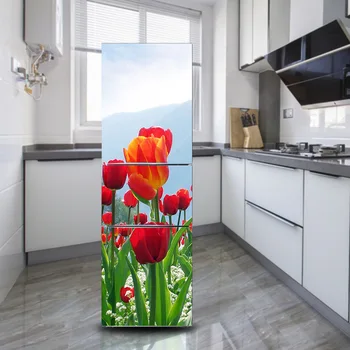 

Tulip Flowers Self-adhesive Fridge Door Sticker Decorative Refrigerator Stickers For Kitchen Living Room Home Decor Decoration