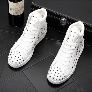 

italian brand designer mens casual party nightclub dress rivets boots cow leather shoes personality ankle boot sapatos botas man