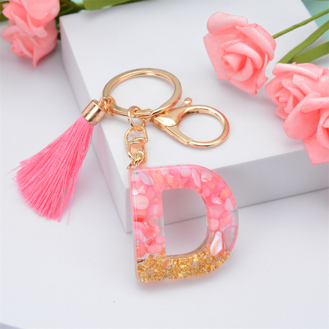 Creative Letter Alphabet Crystal Arylic Liquid Keychain Women Key Chains Ring Car Bag Tassels Pendent Charm Gift Accessory