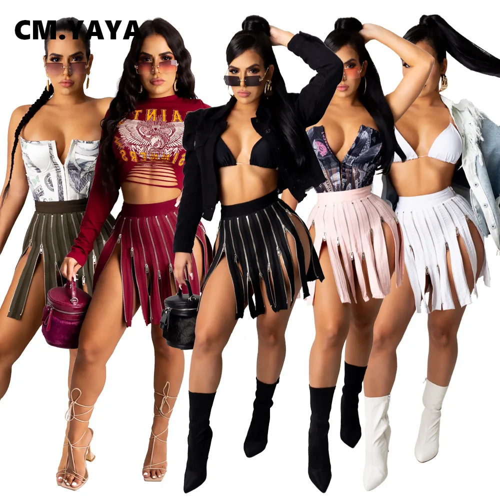 CM.YAYA-minifalda ceñida de cintura alta para mujer, faldas de retales con cremallera, Sexy, para Club nocturno y fiesta de calle, otoño y primavera