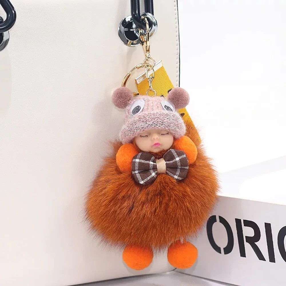 Set 4 Portachiavi Peluche A Forma Di Bambola Addormentata - Soffici Pom Pom Con Gancio Dorato - Ciondolo Per Borsa, Zaino, Auto - Regalo Simpatico - 5