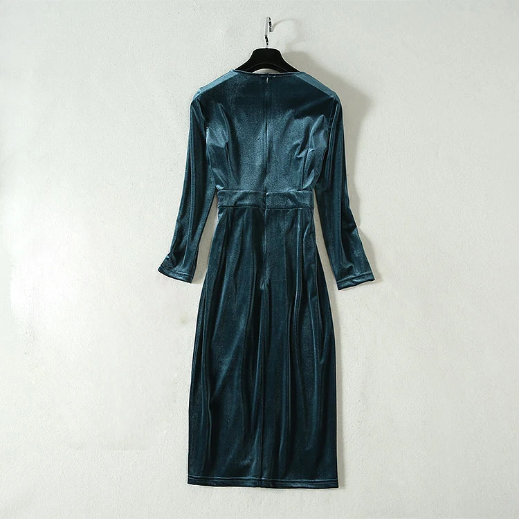 Высокое качество новейшая мода дизайнерское подиумное Платье женское бархатное платье с длинным рукавом и v-образным вырезом