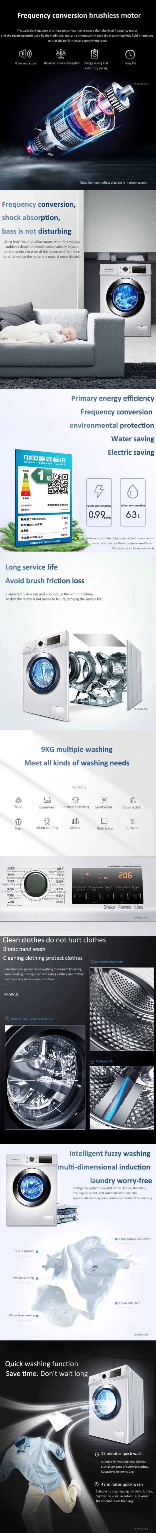 Automatic drum washing machine multi-function home/laundry washing machine 9KG mute high temperature kill mites clothes washer