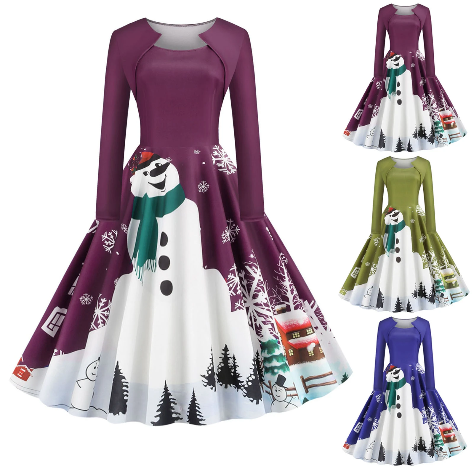 Abiti natalizi invernali donna maniche lunghe collo quadrato anni '50 anni  '60 abito Vintage grande altalena abito da donna capodanno W5|Dresses| -  AliExpress