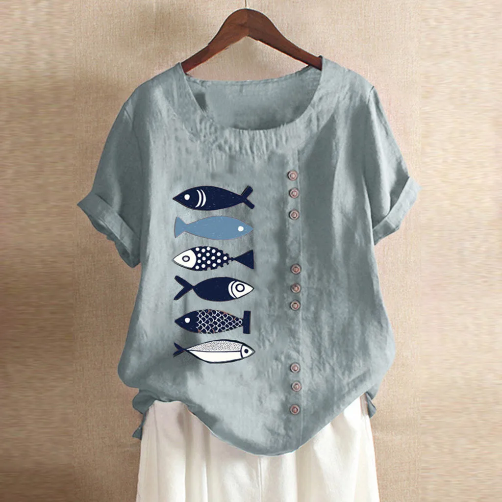 

Blouse Women summer 2019 Casual Plus Size Dog Print Loose Button Tunic Shirt Blouses Tops boho clothing dames blouse zomer