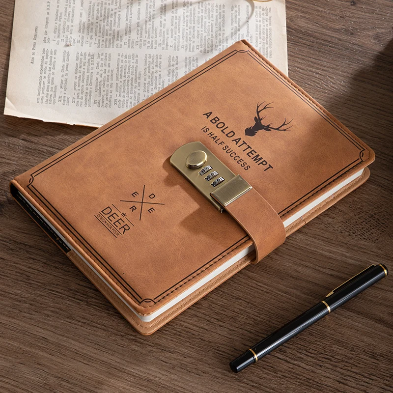 

A5 Dairy Notepad With Lock Personal Password Notebook Leather Soft Cover Squred Books For Records Office Accessories