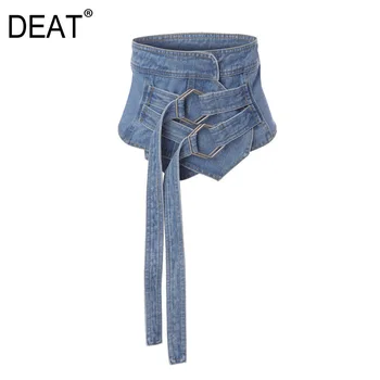 

DEAT 2020 Summer Waist Ribbon Denim Girdle Women's Decorative Bandage Outdoor Wide Belt Ins Fashion Wide Belt New ZA4188