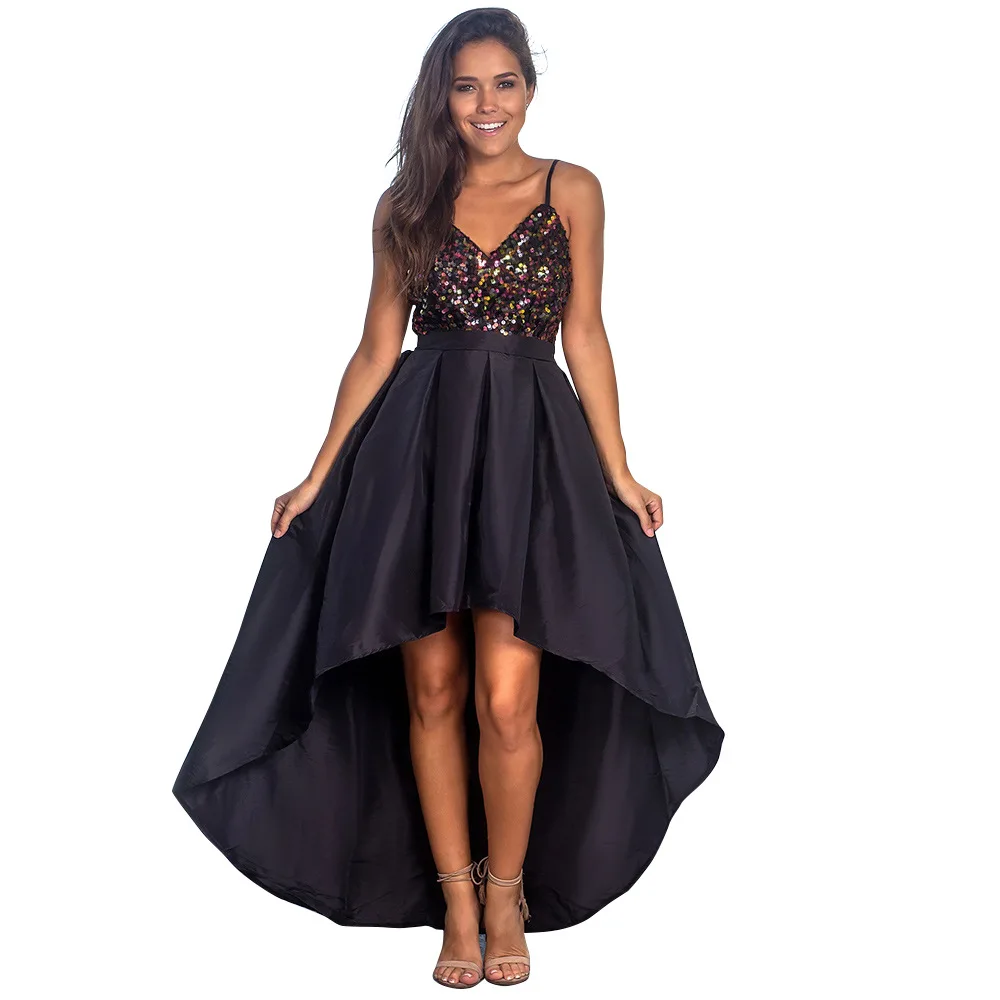 2020 Summer Women Long Irregular Party Dress Sexy V Neck Satin Beaded Panel Sling Evening Patchwork Sequins Red Vestido | Женская одежда