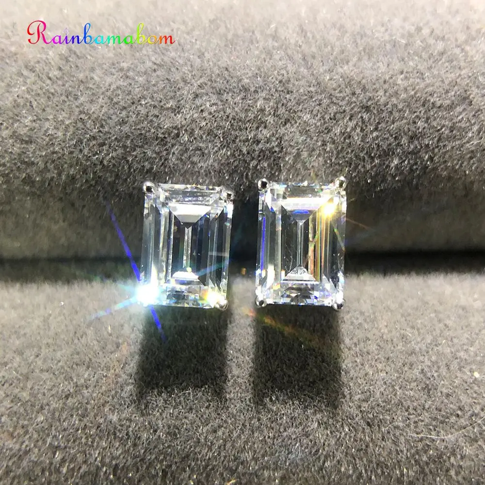 

Rainbamabom 925 Solid Sterling Silver Created Moissanite Gemstone White Gold Earrings Ear Stud Women Fine Jewelry Gift Wholesale
