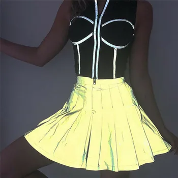 

Fashion Women High Waist Pleated Skirt School Girl Pleated A-Line Flare Skater Short Skirt Reflective Skirt