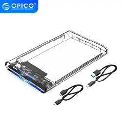 ORICO – boîtier Transparent pour disque dur USB3.1 Gen2, Type C, 10Gbps, compatible avec le protocole UASP, avec câble de Type C à C, 2.5 pouces 