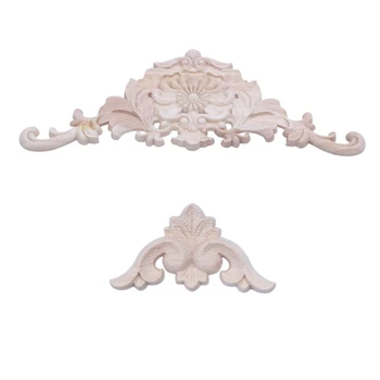 

2 Pcs Rubber Wood Carved Applique Retro Furniture Craft Decor 38x15x1.2cm & 6cm