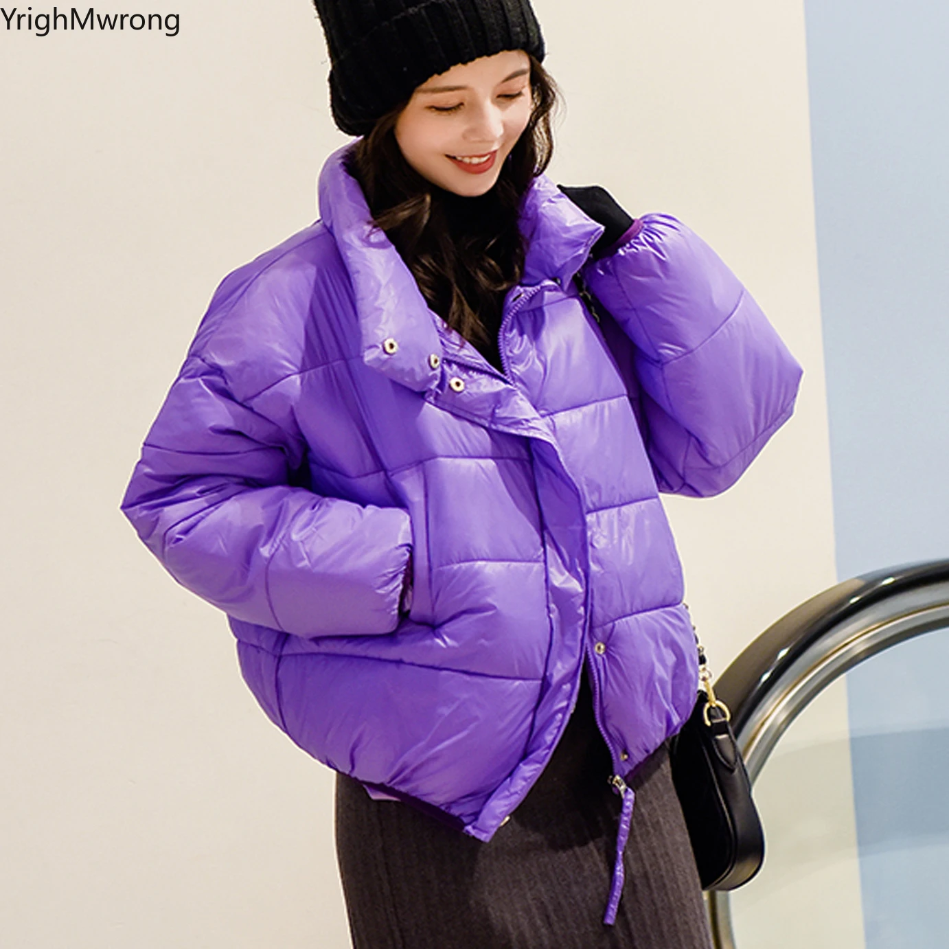 

Plus Size Women Parkas Thin Light Down Cotton Padded Pocket Button Zipper Warm Coat Windbreaker Overcoat Solid Loose Turtleneck