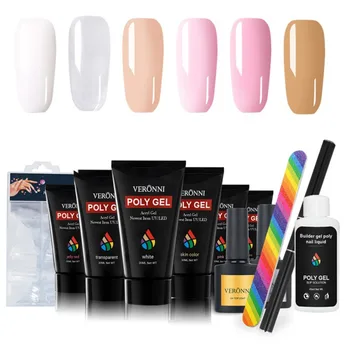 

2020 12 Pcs/set 6 Colors Poly Gel Nail Extension Gel Dressing Tool Multicolor Extended Gel Quick Building Nail Mold Tips