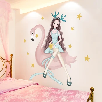 

Cartoon Girl Wall Stickers DIY Flamingo Animal Wall Decals for Kids Rooms Baby Bedroom Nursery Home Decoration